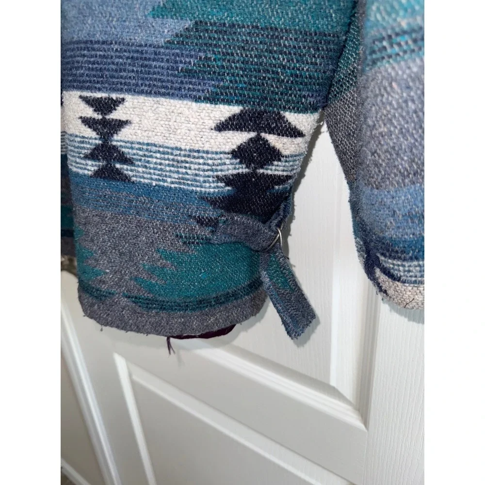 Vintage Braetan Southwestern Blanket Jacket Made USA Aztec Teal Blue WesternCoat